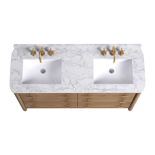 Callum Natural Ash 60" Double Vanity with Carrara Marble Top by TileBar Studio Vanities, View 5, open zoomed image