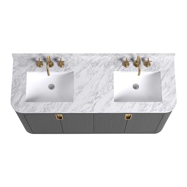 TileBar Studio Vanities Corbin Ebony Oak 60" Double Vanity with Carrara Marble Top