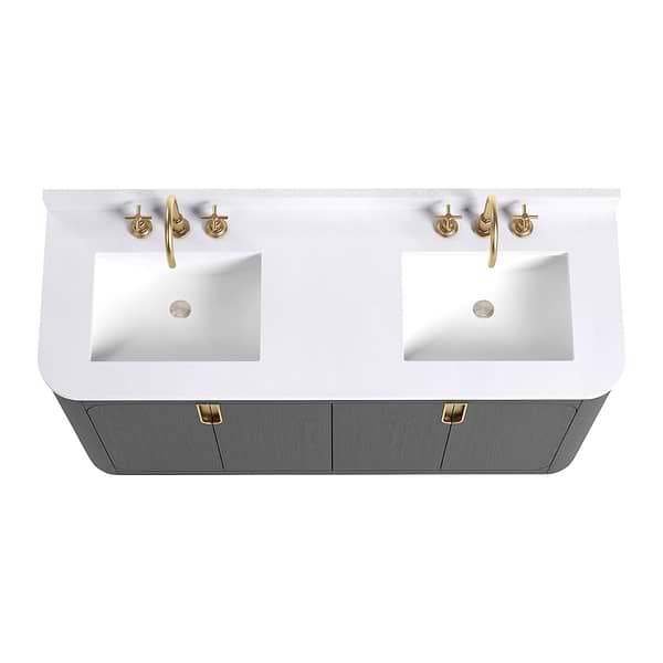 TileBar Studio Vanities Corbin Ebony Oak 60" Double Vanity with White Quartz Top