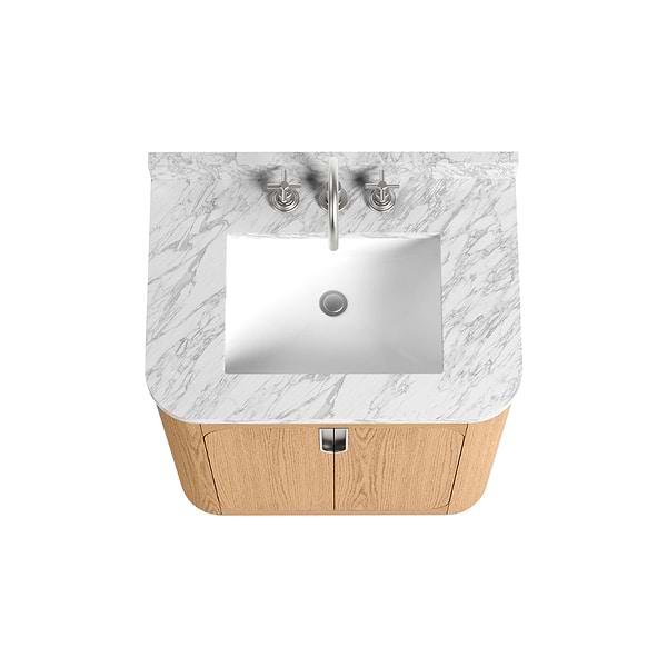 Corbin Medium Ash 30" Single Vanity with Carrara Marble Top by TileBar Studio Vanities, View 5, open zoomed image