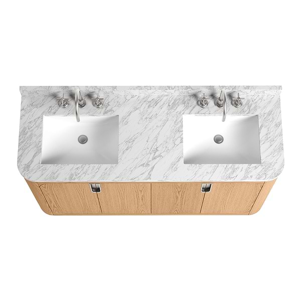 Corbin Medium Ash 60" Double Vanity with Carrara Marble Top by TileBar Studio Vanities, View 5, open zoomed image