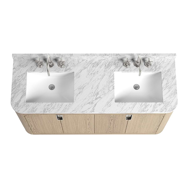 TileBar Studio Vanities Corbin Medium Ash 60" Double Vanity with Carrara Marble Top