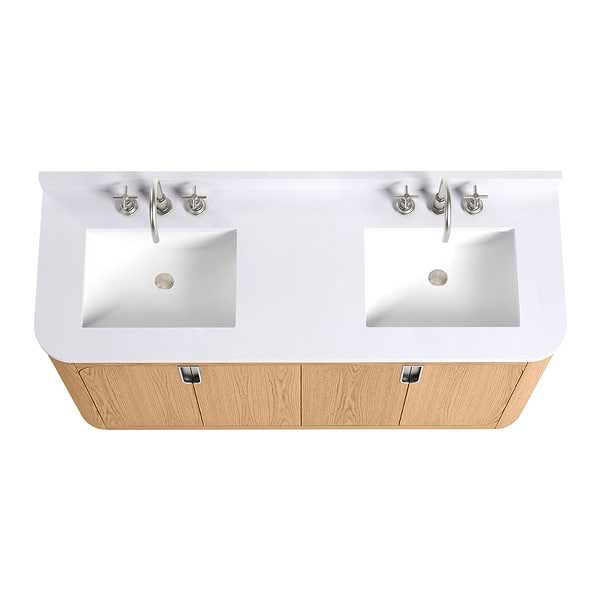Corbin Medium Ash 60" Double Vanity with White Quartz Top by TileBar Studio Vanities, View 5, open zoomed image