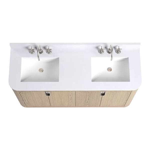 TileBar Studio Vanities Corbin Medium Ash 60" Double Vanity with White Quartz Top