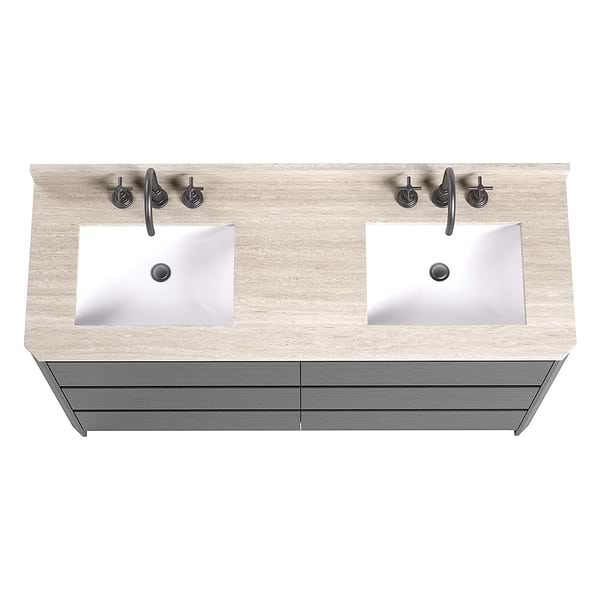 Dalton Ebony Oak 60" Double Vanity with Romano Travertine Top by TileBar Studio Vanities, View 6, open zoomed image