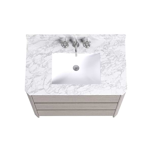 Dalton Steel Oak 36" Single Vanity with Carrara Marble Top by TileBar Studio Vanities, View 6, open zoomed image