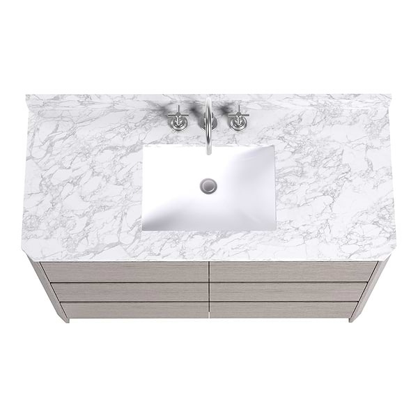 Dalton Steel Oak 48" Single Vanity with Carrara Marble Top by TileBar Studio Vanities, View 6, open zoomed image