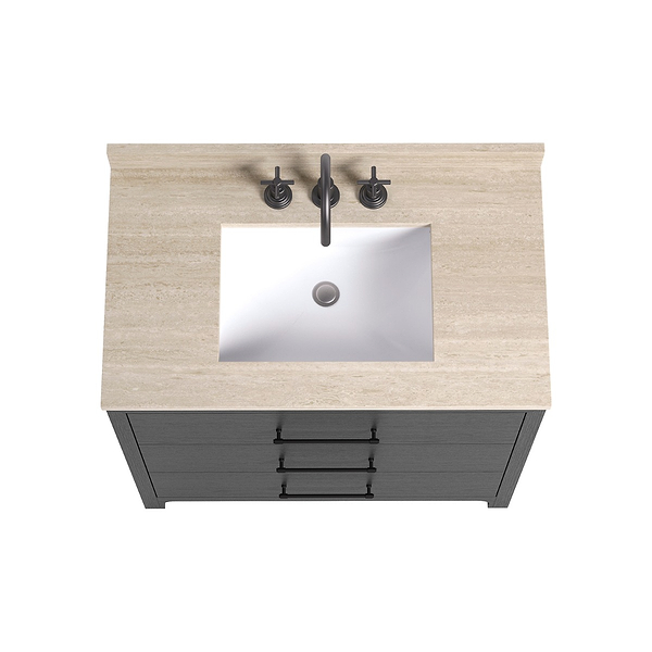 TileBar Studio Vanities Edison Ebony Oak 36" Single Vanity with Romano Travertine Top
