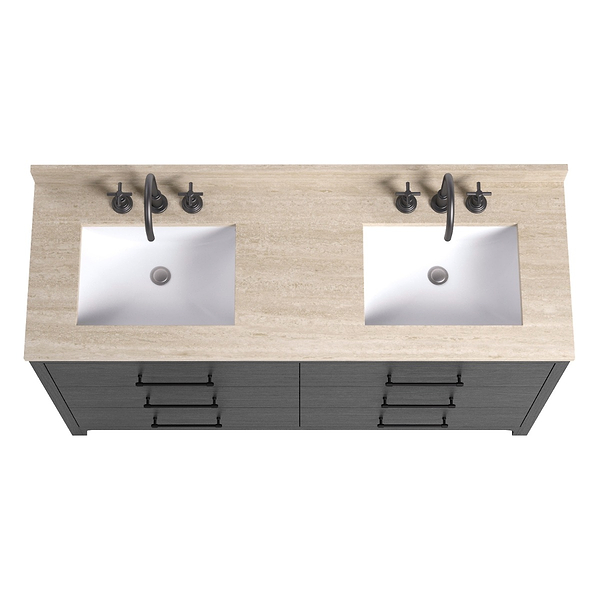 TileBar Studio Vanities Edison Ebony Oak 60" Double Vanity with Romano Travertine Top