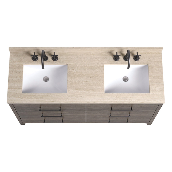 TileBar Studio Vanities Edison Espresso Oak 60" Double Vanity with Romano Travertine Top