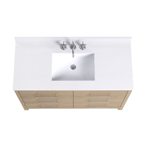 TileBar Studio Vanities Edison Medium Ash 48" Single Vanity with White Quartz Top