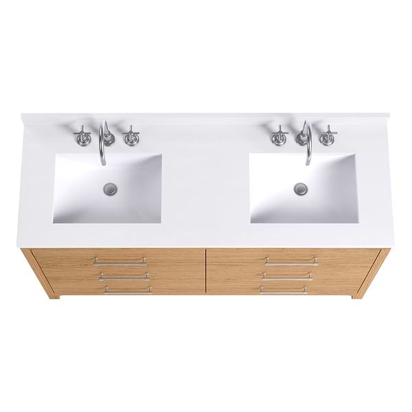 Edison Medium Ash 60" Double Vanity with White Quartz Top by TileBar Studio Vanities, View 4, open zoomed image