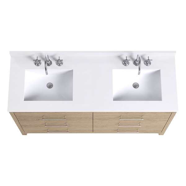 TileBar Studio Vanities Edison Medium Ash 60" Double Vanity with White Quartz Top