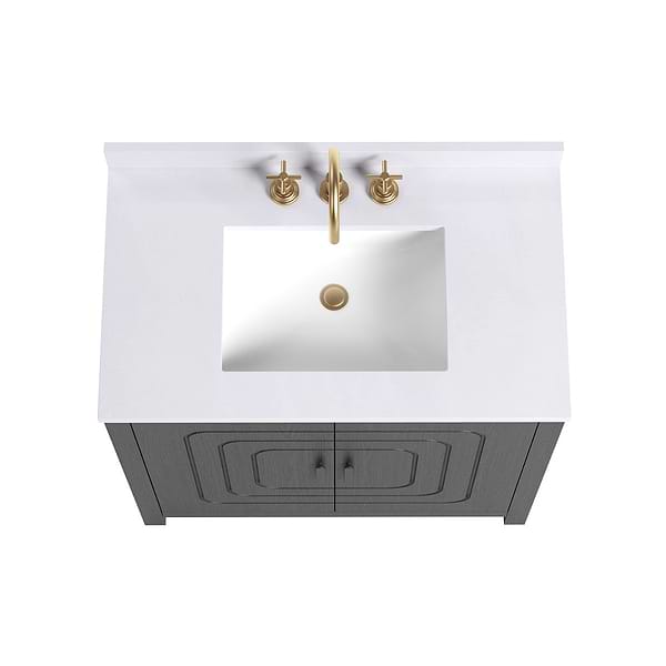 Emett Ebony Oak 36" Single Vanity with White Quartz Top by TileBar Studio Vanities, View 5, open zoomed image