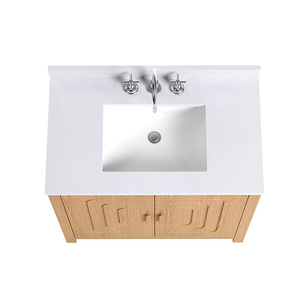 Emett Medium Ash 36" Single Vanity with White Quartz Top by TileBar Studio Vanities, View 5, open zoomed image