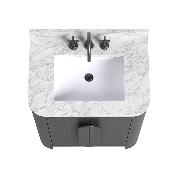 Harper Ebony Oak 30" Single Vanity with Carrara Marble Top by TileBar Studio Vanities, View 5, open zoomed image