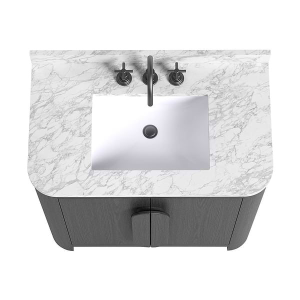 Harper Ebony Oak 36" Single Vanity with Carrara Marble Top by TileBar Studio Vanities, View 5, open zoomed image