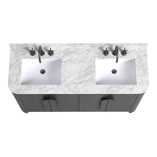 Harper Ebony Oak 60" Double Vanity with Carrara Marble Top by TileBar Studio Vanities, View 5, open zoomed image