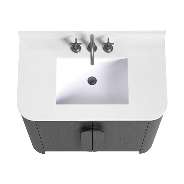 Harper Ebony Oak 36" Single Vanity with White Quartz Top by TileBar Studio Vanities, View 5, open zoomed image