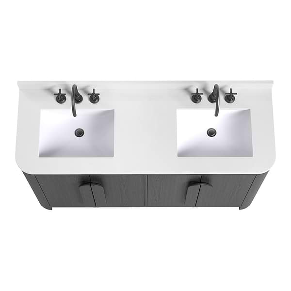 Harper Ebony Oak 60" Double Vanity with White Quartz Top by TileBar Studio Vanities, View 5, open zoomed image