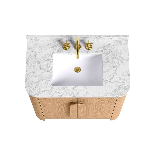 Harper Medium Ash 36" Single Vanity with Carrara Marble Top by TileBar Studio Vanities, View 5, open zoomed image