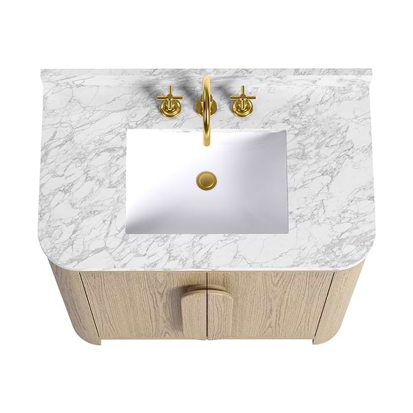 Harper Medium Ash 36" Single Vanity with Carrara Marble Top by TileBar Studio Vanities, View 5, open zoomed image