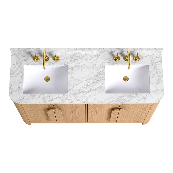 Harper Medium Ash 60" Double Vanity with Carrara Marble Top by TileBar Studio Vanities, View 5, open zoomed image