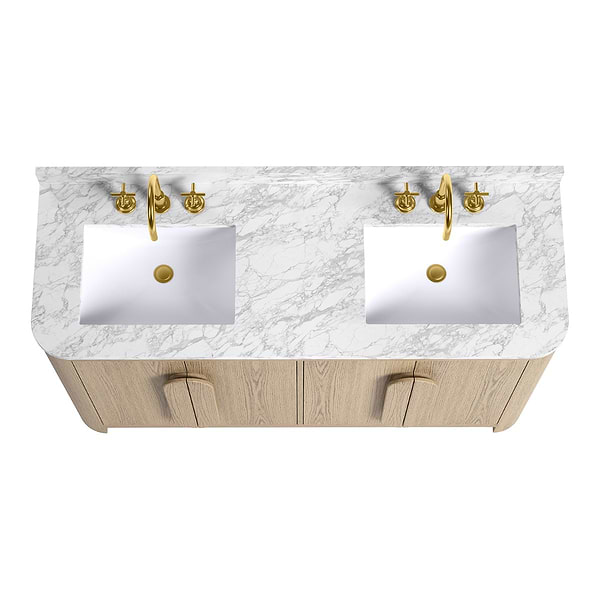 Harper Medium Ash 60" Double Vanity with Carrara Marble Top by TileBar Studio Vanities, View 5, open zoomed image