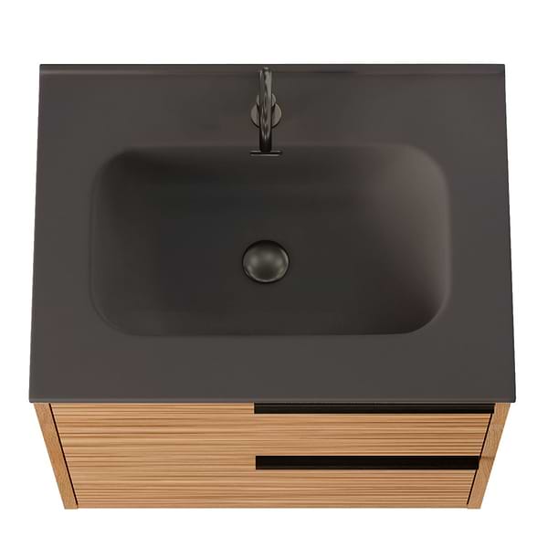 Kora Bamboo Faux Finish 24" Single Vanity with Integrated Black Ceramic Top & Black Handles