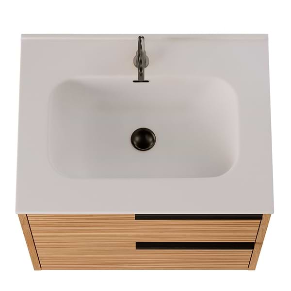 Kora Bamboo Faux Finish 24" Single Vanity with Integrated White Ceramic Top & Black Handles