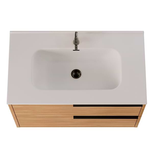 Kora Bamboo Faux Finish 32" Single Vanity with Integrated White Ceramic Top & Black Handles