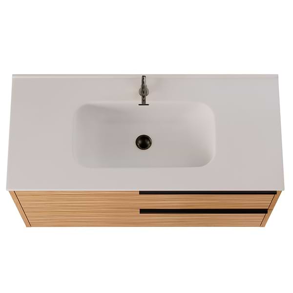 Kora Bamboo Faux Finish 40" Single Vanity with Integrated White Ceramic Top & Black Handles