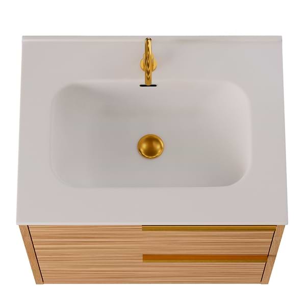 Kora Bamboo Faux Finish 24" Single Vanity with Integrated White Ceramic Top & Gold Handles