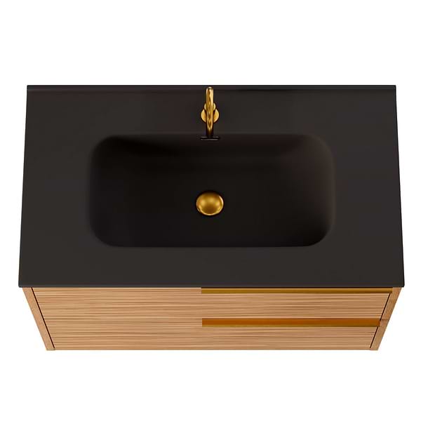 Kora Bamboo Faux Finish 32" Single Vanity with Integrated Black Ceramic Top & Gold Handles