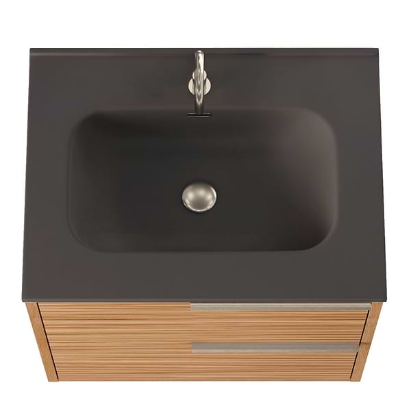 Kora Bamboo Faux Finish 24" Single Vanity with Integrated Black Ceramic Top & Silver Handles