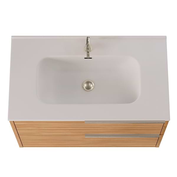 Kora Bamboo Faux Finish 32" Single Vanity with Integrated White Ceramic Top & Silver Handles