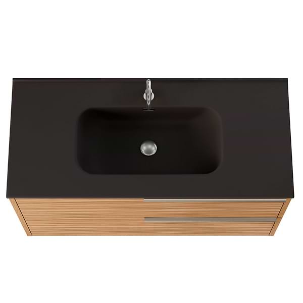 Kora Bamboo Faux Finish 40" Single Vanity with Integrated Black Ceramic Top & Silver Handles