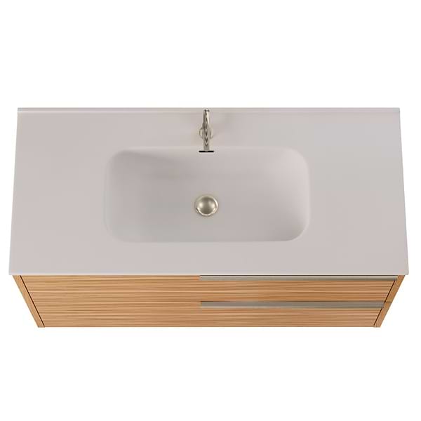 Kora Bamboo Faux Finish 40" Single Vanity with Integrated White Ceramic Top & Silver Handles