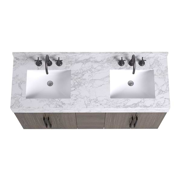 TileBar Studio Vanities Orville Espresso Oak 60" Double Vanity with Carrara Marble Top