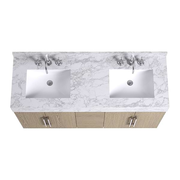 TileBar Studio Vanities Orville Greige Ash 60" Double Vanity with Carrara Marble Top
