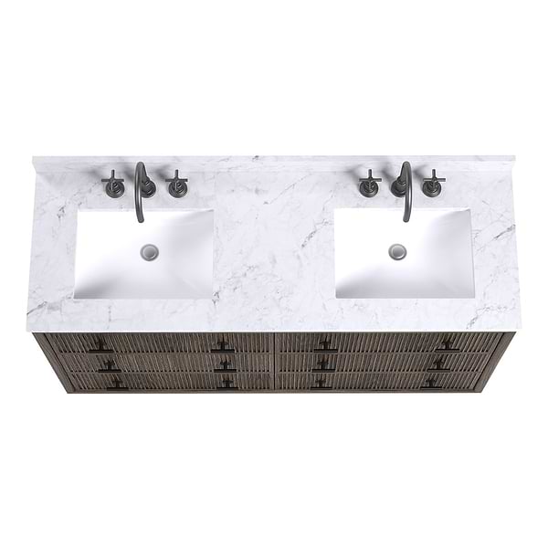 TileBar Studio Vanities Rhett Espresso Oak 60" Double Vanity with Carrara Marble Top