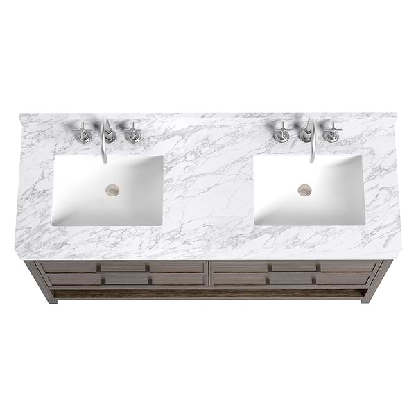 TileBar Studio Vanities Rowan Espresso Oak 60" Double Vanity with Carrara Marble Top