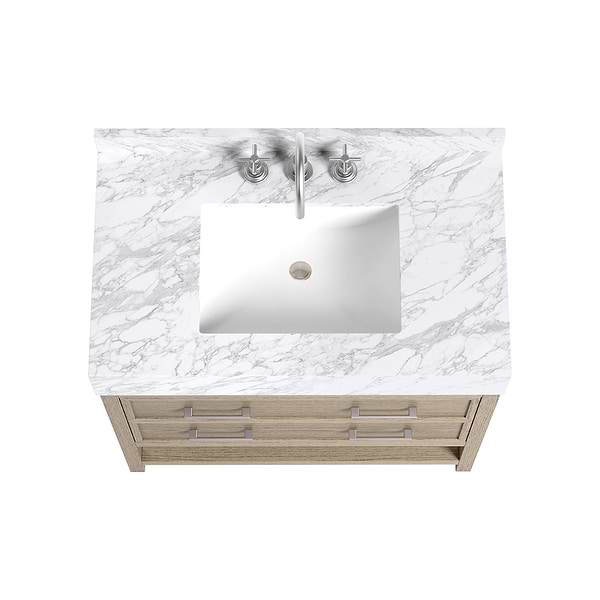 TileBar Studio Vanities Rowan Greige Ash 36" Single Vanity with Carrara Marble Top