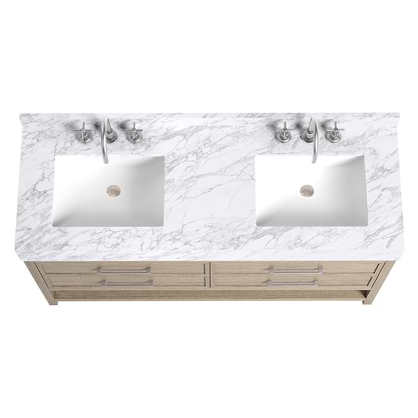 TileBar Studio Vanities Rowan Greige Ash 60" Double Vanity with Carrara Marble Top