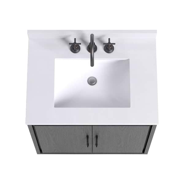 Setton Ebony Oak 30" Single Vanity with White Quartz Top by TileBar Studio Vanities, View 6, open zoomed image