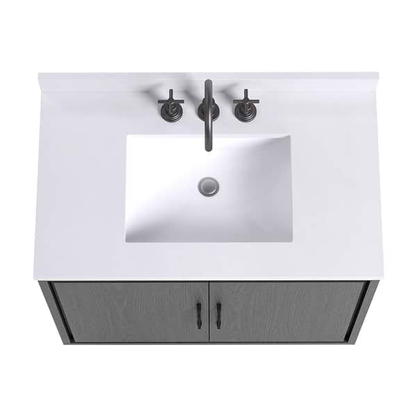 Setton Ebony Oak 36" Single Vanity with White Quartz Top by TileBar Studio Vanities, View 6, open zoomed image