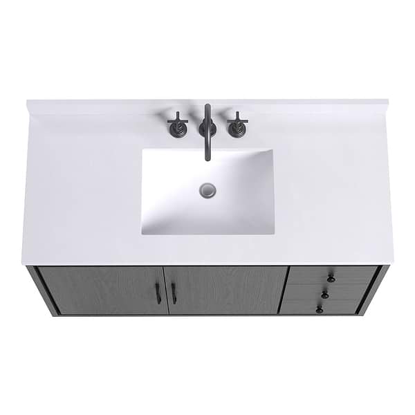 Setton Ebony Oak 48" Single Vanity with White Quartz Top by TileBar Studio Vanities, View 6, open zoomed image