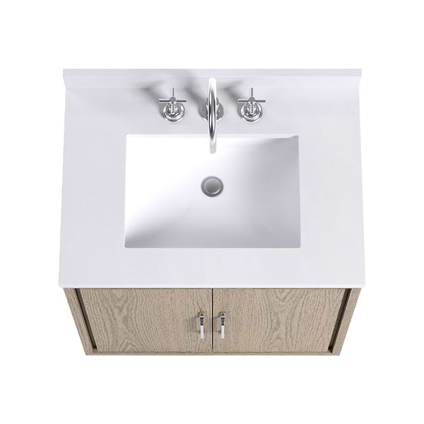 Setton Greige Ash 30" Single Vanity with White Quartz Top by TileBar Studio Vanities, View 6, open zoomed image