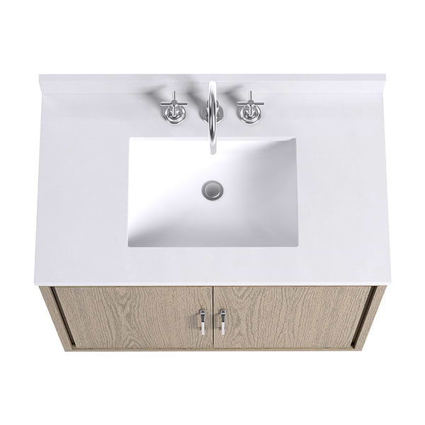 Setton Greige Ash 36" Single Vanity with White Quartz Top by TileBar Studio Vanities, View 5, open zoomed image