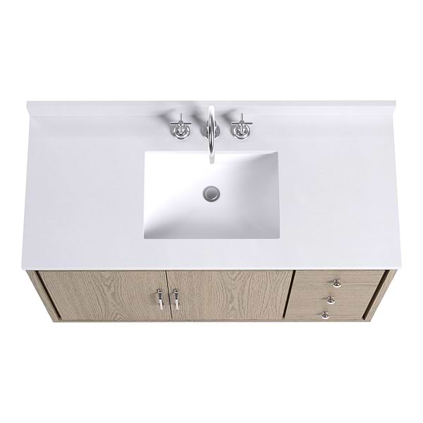 Setton Greige Ash 48" Single Vanity with White Quartz Top by TileBar Studio Vanities, View 6, open zoomed image